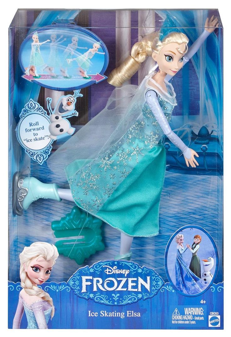 the disney frozen princess doll is in its box and has an ice skating outfit on