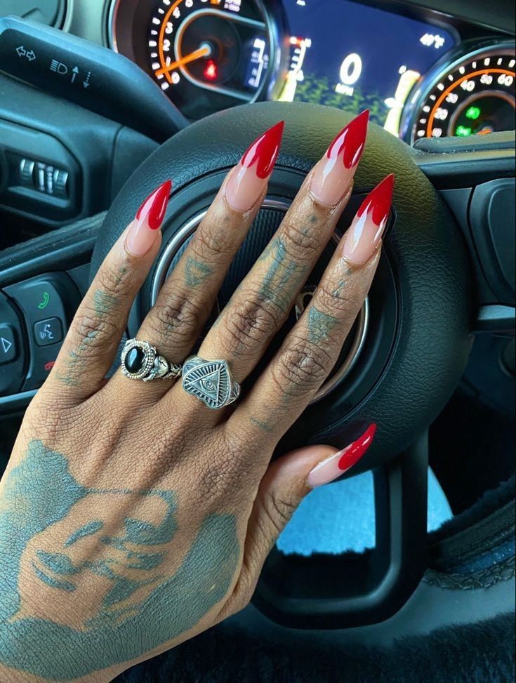 French Stiletto Nails, Red Stiletto Nails, Wow Nails, Stiletto Nails Designs, Manicure Y Pedicure, Dream Nails, Fire Nails, Funky Nails, Pretty Acrylic Nails