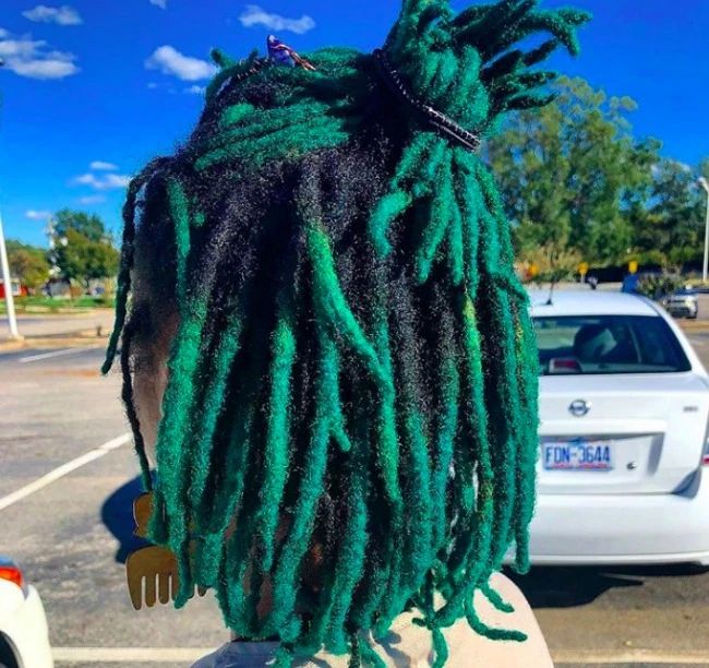 Dark And Light Hair, Green Locs, Dyed Dreads, Dread Braids, Teal Hair, Faux Locs Hairstyles, Dyed Hair Inspiration, Dreads Styles, Dyed Natural Hair