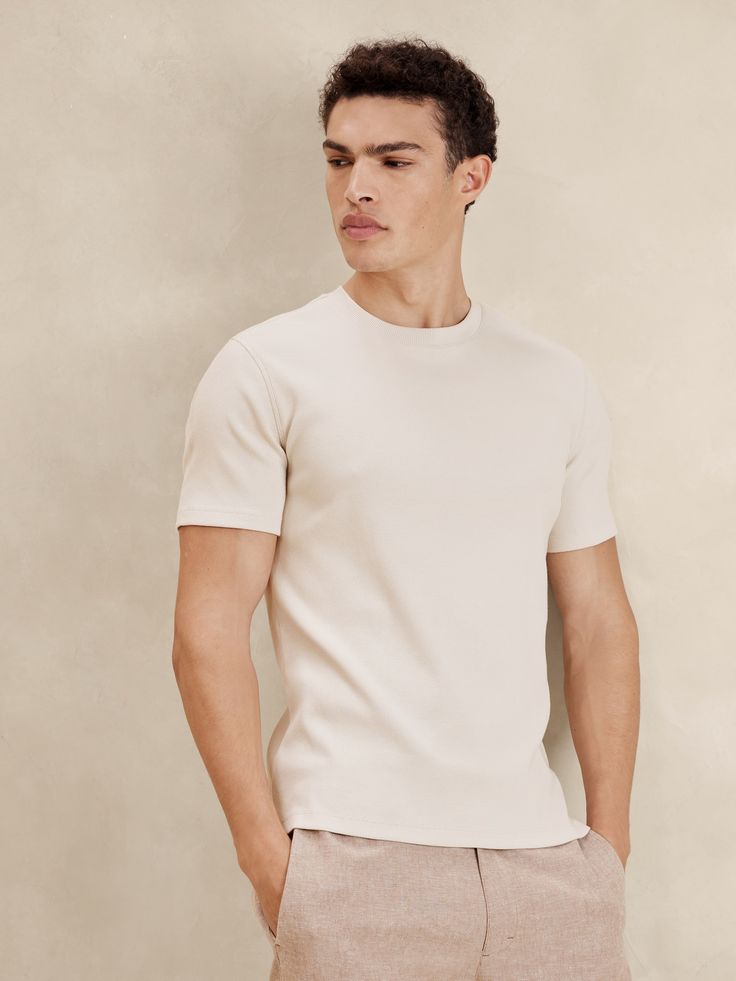 Slim Mini Ribbed T-Shirt | Banana Republic Factory Classic T-shirt With Ribbed Neckline For Summer, Everyday Ribbed Crew Neck T-shirt, Cotton Crew Neck Top With Ribbing, Basic Ribbed Everyday T-shirt, Summer Crew Neck Top With Ribbing, Basic Everyday Ribbed T-shirt, Summer Ribbed Crew Neck Top, Ribbed Relaxed Fit Basic T-shirt, Cotton Crew Neck T-shirt With Ribbed Collar