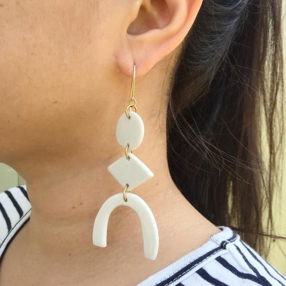 Porcelain Motherwell Statement Earrings white abstract Modern White Geometric Earrings, White Ceramic Jewelry Gift, White Ceramic Jewelry As A Gift, White Ceramic Jewelry For Gifts, Unique White Polymer Clay Earrings, Modern White Everyday Jewelry, Modern Single White Earring, Unique White Everyday Earrings, Unique White Earrings For Everyday