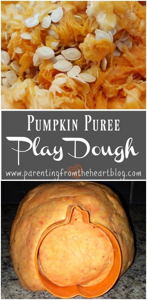 pumpkin puree play dough with text overlay