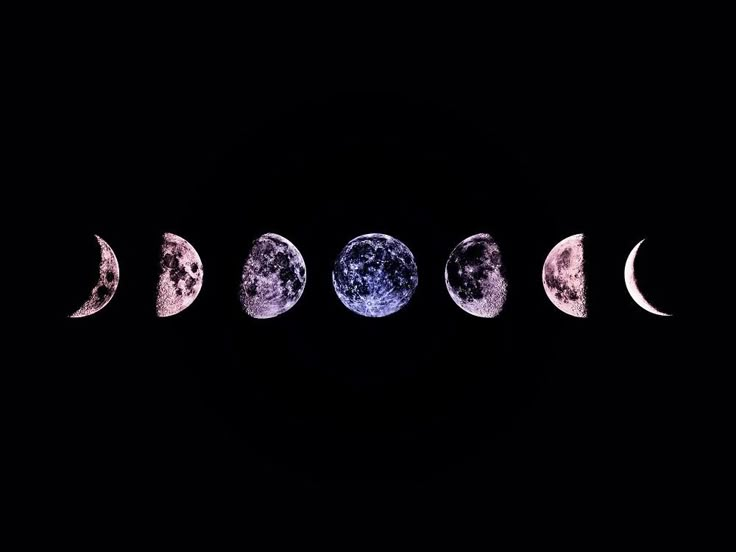 five phases of the moon in different colors