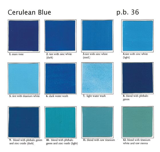 the color chart for cerucan blue is shown in several different colors and sizes