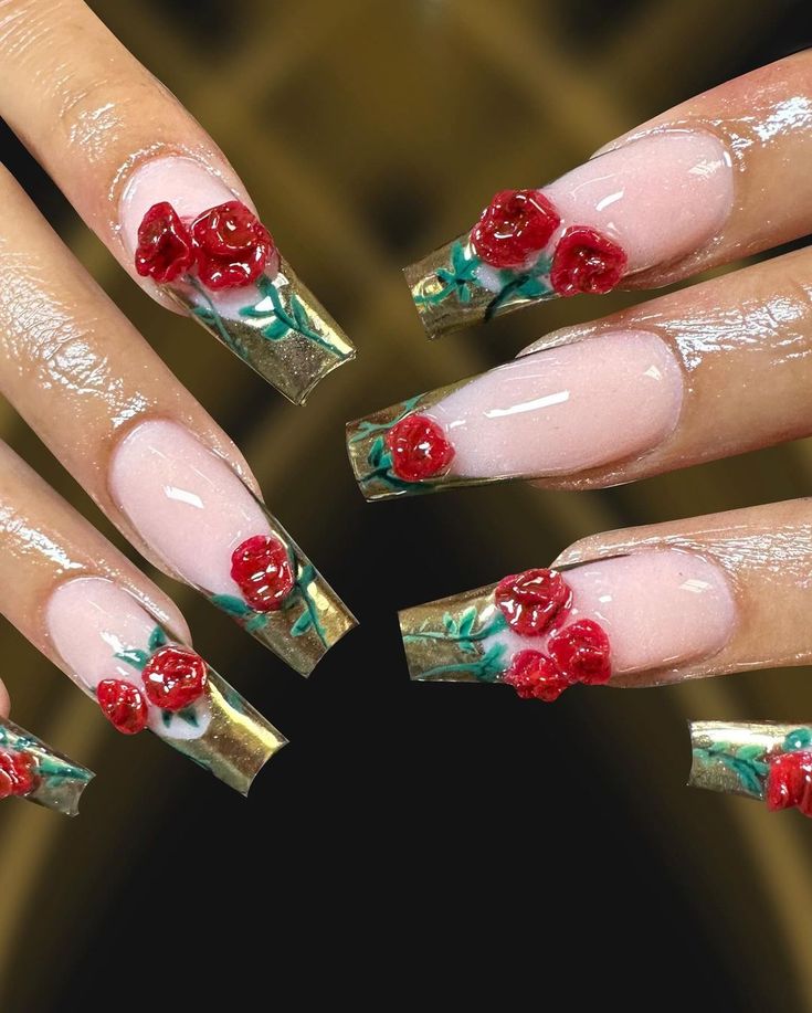 @ALEXA.AXC 🔗 | Rosales 🌹✨ 3D gel sculpted roses | Instagram Acrylic Nails With Roses, Red 3d Nail Art, Rose On Nails, Nails Roses Design Flowers, Rose Design Nail Art, Rose Nail Designs, Red 3d Flower Nails, 3d Rose Nails, Roses Nail Art