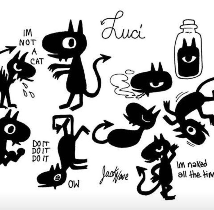 an image of cats and mice in various poses with captions written on the back