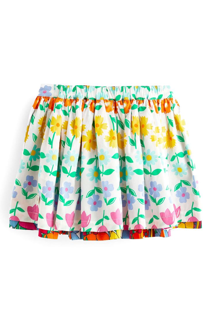 Your little one can choose the day's flower pattern in this reversible skirt made from pure cotton. Elastic waist Reversible 100% cotton Machine wash, tumble dry Imported Cute Cotton Skirt With Floral Print, Playful Green Skirt For Spring, Summer Playtime Cotton Skirt, Summer Cotton Skirt For Playtime, Cute Spring Skirt For Playtime, Cute Skirt For Spring Playtime, Cute Spring Playtime Skirt, Cotton Skirt For Summer Playtime, Playful Cotton Lined Skirt