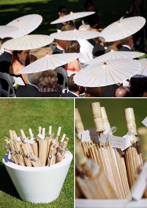 several pictures of people sitting at tables in the grass