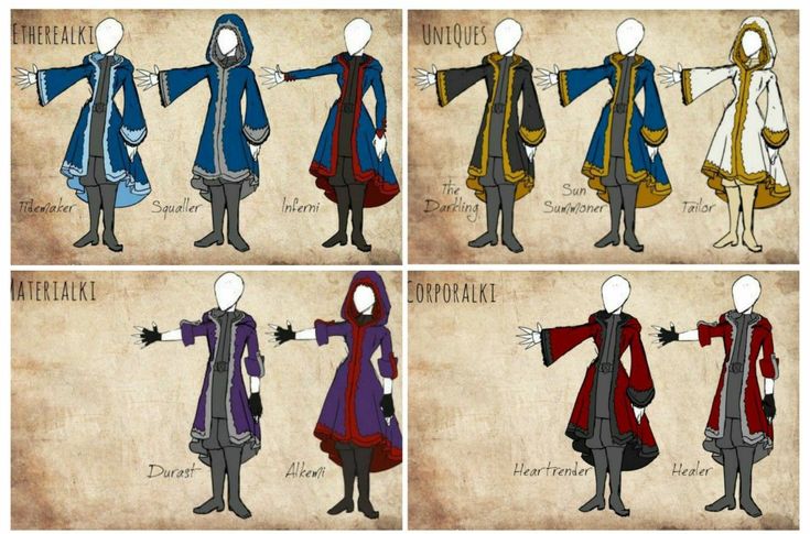 four different types of medieval clothing on display