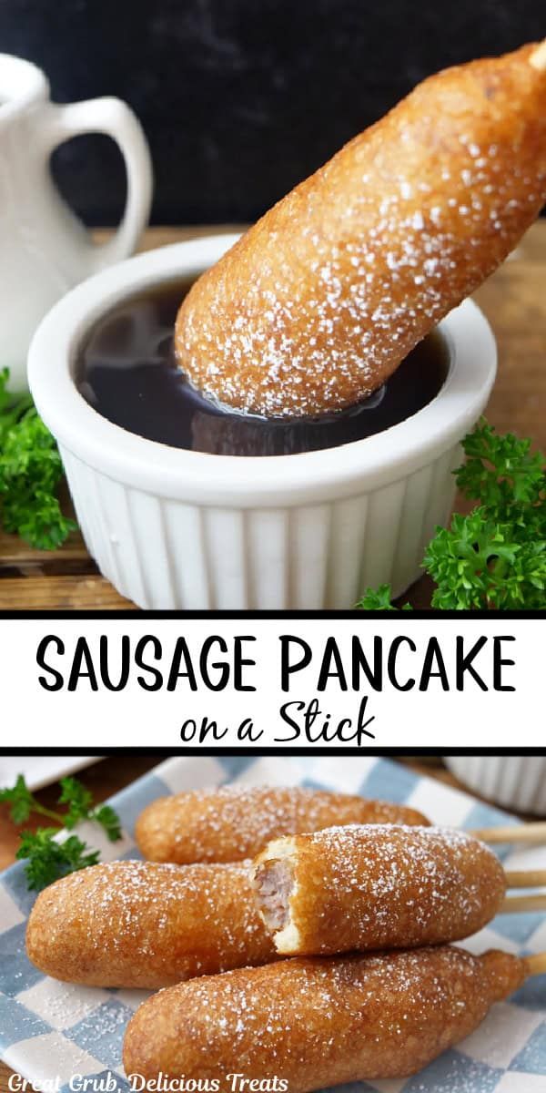 sausage pancake on a stick with dipping sauce