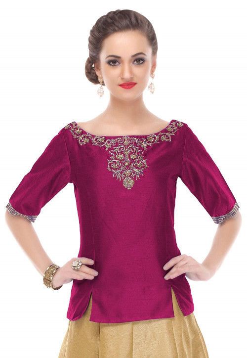 Cutdana Work, Silk Kurti, Georgette Tops, Utsav Fashion, Dupion Silk, Silk Jacket, Plain Shirts, Work Tops, How To Dye Fabric