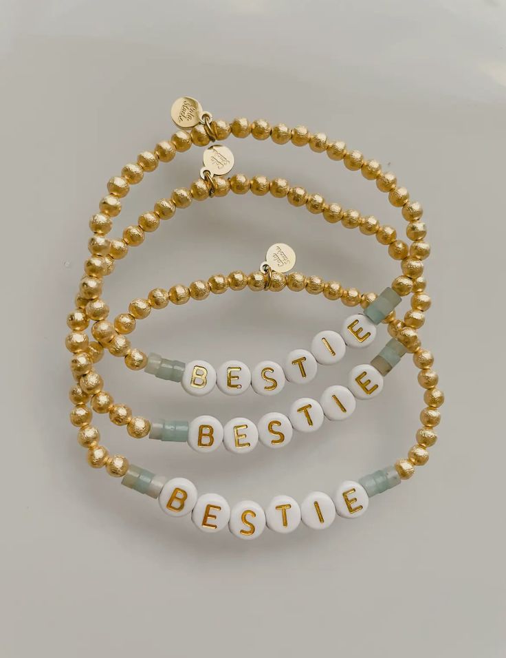 1 total bracelet Trendy Gold Beaded Bracelets, Trendy Personalized Friendship Jewelry, Dainty Personalized Bracelets For Friendship, Everyday Metal Beaded Bangle Bracelet, Trendy Round Jewelry With Letter Beads, Trendy Customized Jewelry As Gift, Elegant Metal Name Bracelet For Friendship, Trendy Customized Jewelry Gift, Trendy Customized Jewelry For Gifts