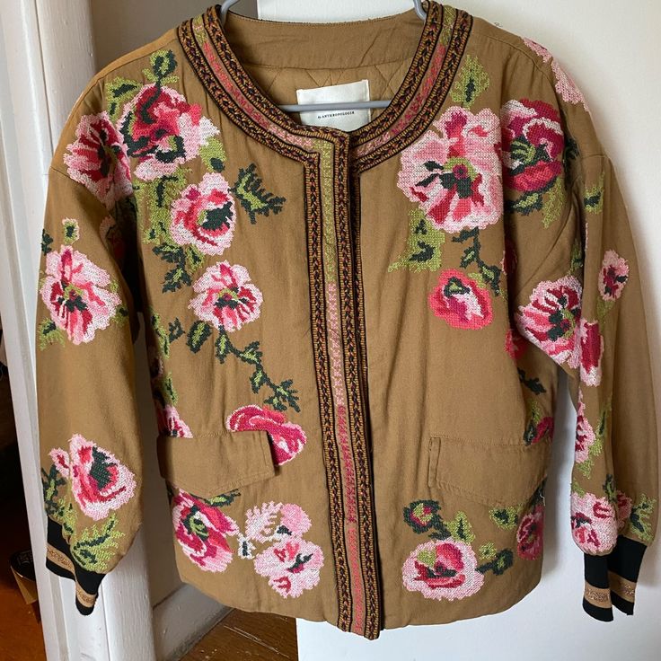 New With Tags. Size Xs But Runs Large (I’m A M/L And It Fit Me) Cross Stitched Embroidered Floral Design Snap Closure Quilted Inside To Make Or Bulkier / Warmer Fall Outerwear With Multicolor Embroidery And Floral Print, Fall Floral Print Outerwear With Multicolor Embroidery, Fall Multicolor Embroidered Floral Outerwear, Fall Floral Print Multicolor Embroidered Outerwear, Brown Floral Embroidered Fall Outerwear, Brown Floral Embroidery Outerwear For Fall, Brown Floral Embroidered Outerwear For Fall, Vintage Multicolor Embroidered Outerwear For Spring, Casual Outerwear With Multicolor Floral Embroidery