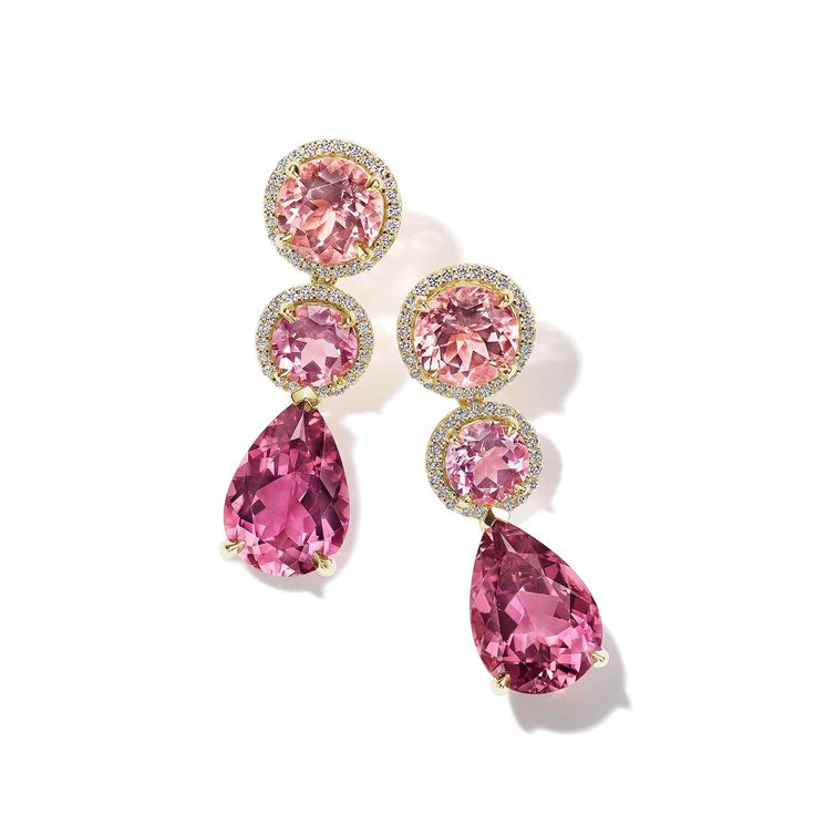 Couture Pink Tourmaline drop Earrings Mimi So Beautiful Wedding Ring Sets, Pink Diamond Earrings, Pink Tourmaline Jewelry, Pink Diamond Jewelry, Pink Jewelry Set, Formal Jewelry, Chevron Necklace, Tourmaline Earrings, Solitaire Earrings