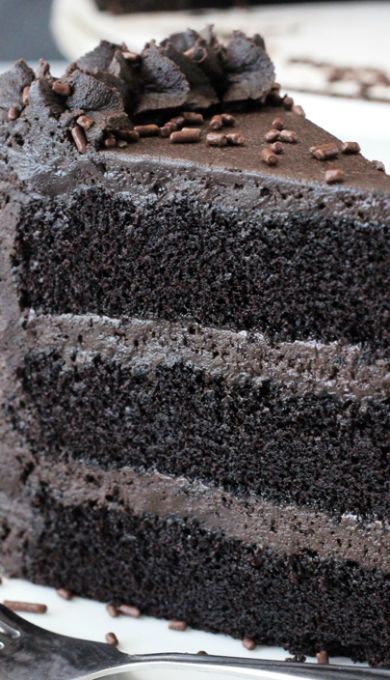 a slice of chocolate cake sitting on top of a white plate