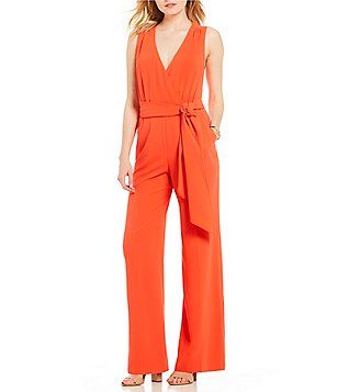 Trina Turk Tigerlily Belted Tie-Front Faux Wrap Jumpsuit Elegant Sleeveless Jumpsuits And Rompers For Fall, Sleeveless Jumpsuits And Rompers For Formal Summer Events, Formal Sleeveless Jumpsuits And Rompers For Summer, Sleeveless Formal Jumpsuits And Rompers For Spring, Formal Sleeveless Jumpsuits And Rompers For Spring, Fall Sleeveless Stretch Jumpsuits And Rompers, Sleeveless Stretch Jumpsuits And Rompers For Fall, Stretch Sleeveless Jumpsuit For Fall, Wrap Jumpsuit