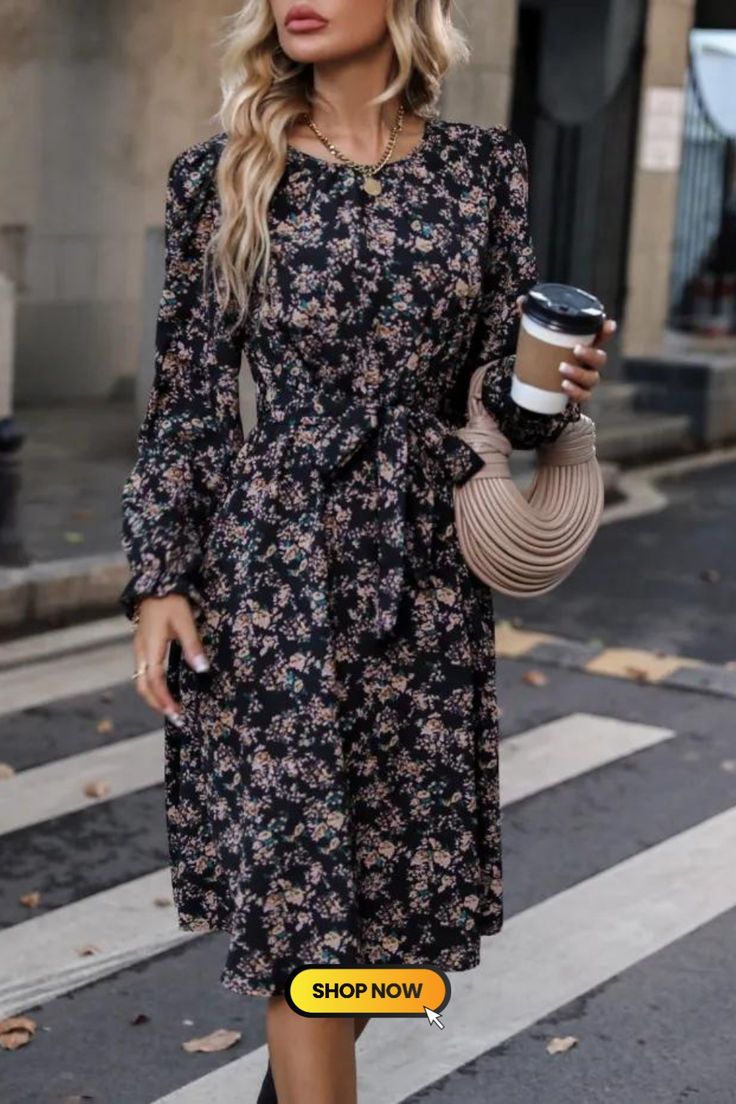 Black long-sleeved V-neck floral dress Elegant V-neck Midi Dress With Ditsy Floral Print, Chic Floral Printed V-neck Dress, Trendy Floral Print Dress For Date Night, Modest Fitted Floral Dress For Spring, Modest Flowy Dresses For Fall, Chic Long Sleeve Floral Maxi Dress, Chic Floral Print Long Sleeve Maxi Dress, Black Feminine V-neck Midi Dress, Modest V-neck Midi Dress For Spring