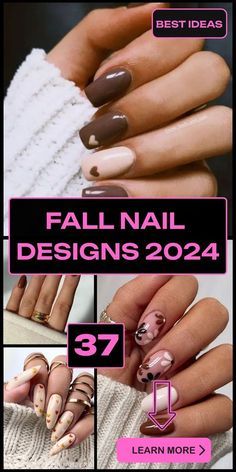 Autumn And Winter Nails, Gel Nails Autumn 2024, Popular Nail Art 2024, Fall Classy Nails 2024, Cool Fall Nails Acrylic, Fall And Nails, Autumn Gel Nails 2024, Fall Nail Designs Almond Shape Short, Fall Geometric Nail Designs