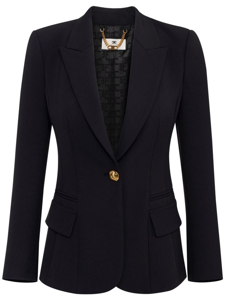 black stretch-design crepe texture peak lapels front button fastening logo-engraved button long sleeves two front jetted pockets front flap pockets straight hem logo-jacquard lining Crepe Blazer, Wardrobe Edit, Yoko London, Peak Lapel, Dolce E Gabbana, Blazer Black, Exclusive Fashion, Ski Wear, Black Blazers