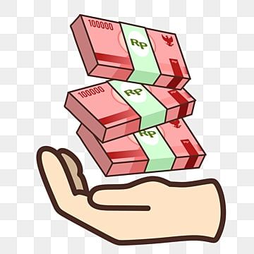 a hand is holding three stacks of red and green money, with one stack in the air