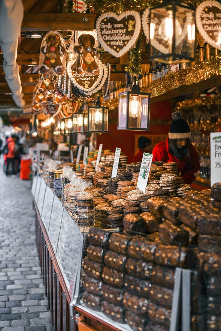 a market with lots of baked goods for sale