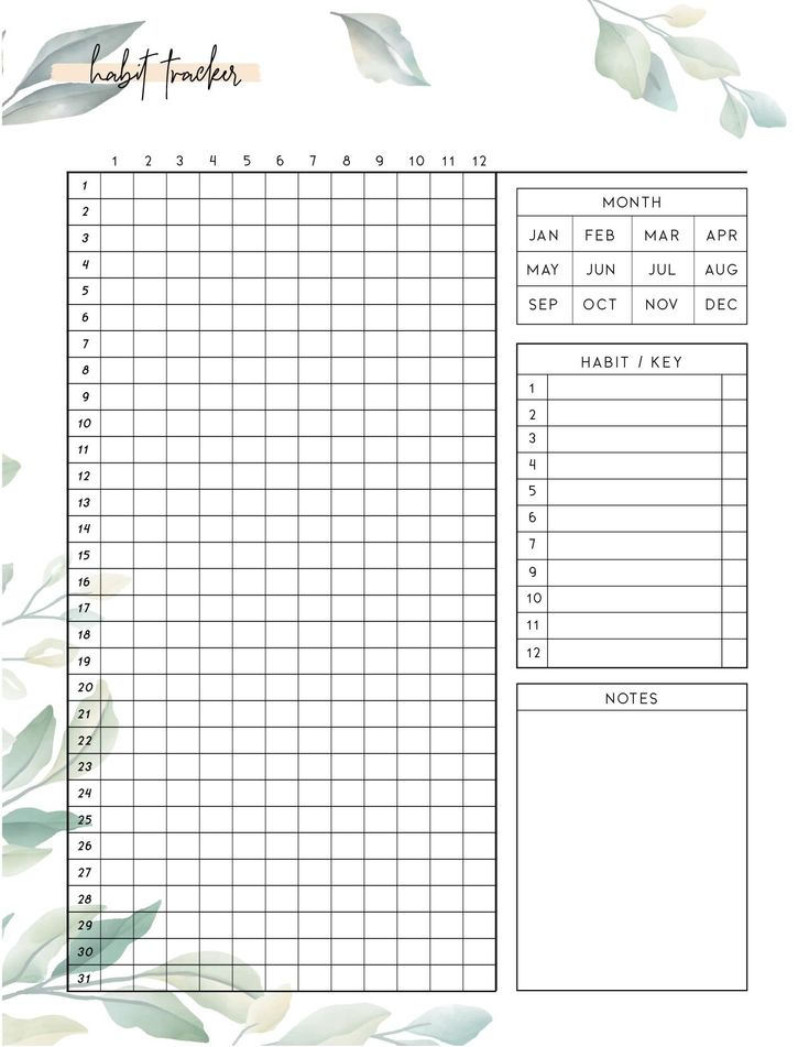 the printable daily planner is shown with green leaves and branches on it, as well as