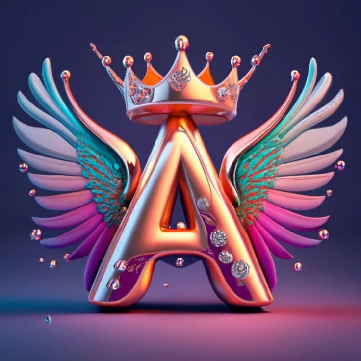 the letter a with wings and a crown on top is shown in this artistic photo