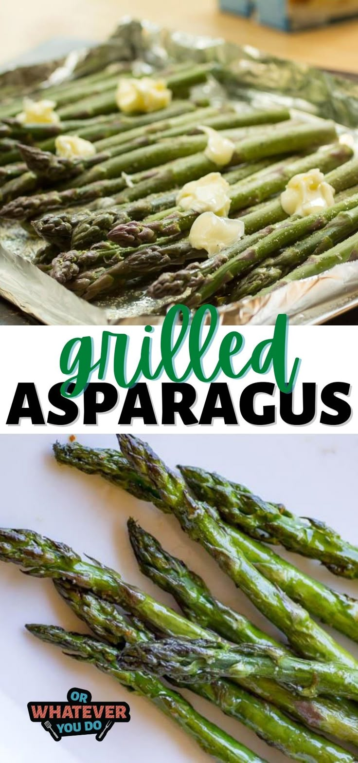 grilled asparagus with garlic and parmesan cheese on a white plate