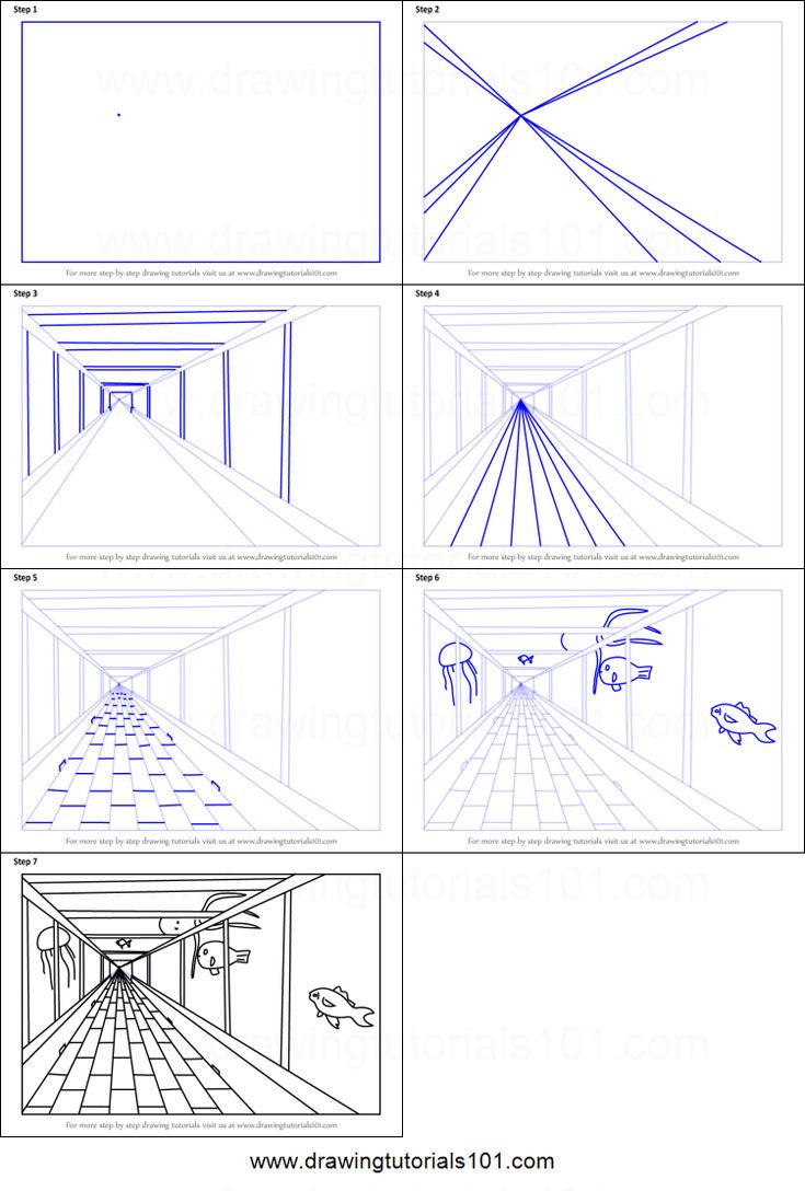 how to draw a room in perspective with different angles and lines on the floor, from top to bottom