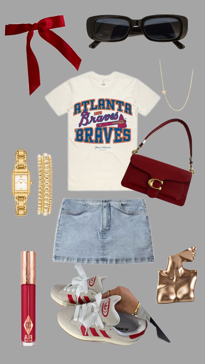 Atlanta Braves Outfit, Braves Game Outfit, College Football Game Outfit, College Gameday Outfits, Game Outfit, Tailgate Outfit, Football Game Outfit, Outfit Inspo Casual, Usa Outfit