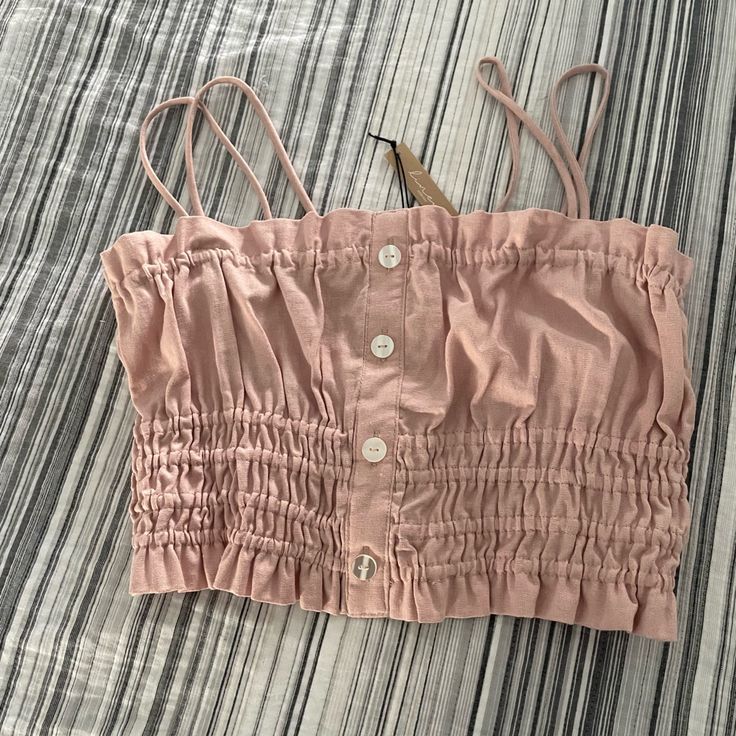 Questions? Leave A Comment Below! Pink Smocked Bodice Crop Top For Summer, Spring Pink Smocked Bodice Crop Top, Casual Ruched Crop Top For Summer, Spring Ruched Cotton Crop Top, Casual Ruched Crop Top For Day Out, Casual Ruched Crop Top For Brunch, Summer Crop Top, Love Tree, Summer Crop Tops