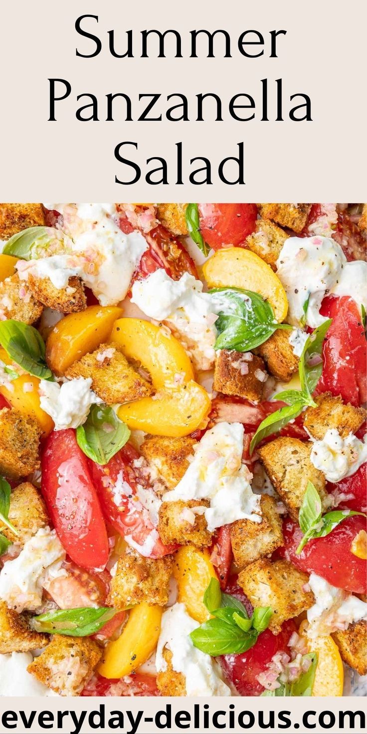 this summer panzanella salad is loaded with fresh tomatoes, mozzarella and basil