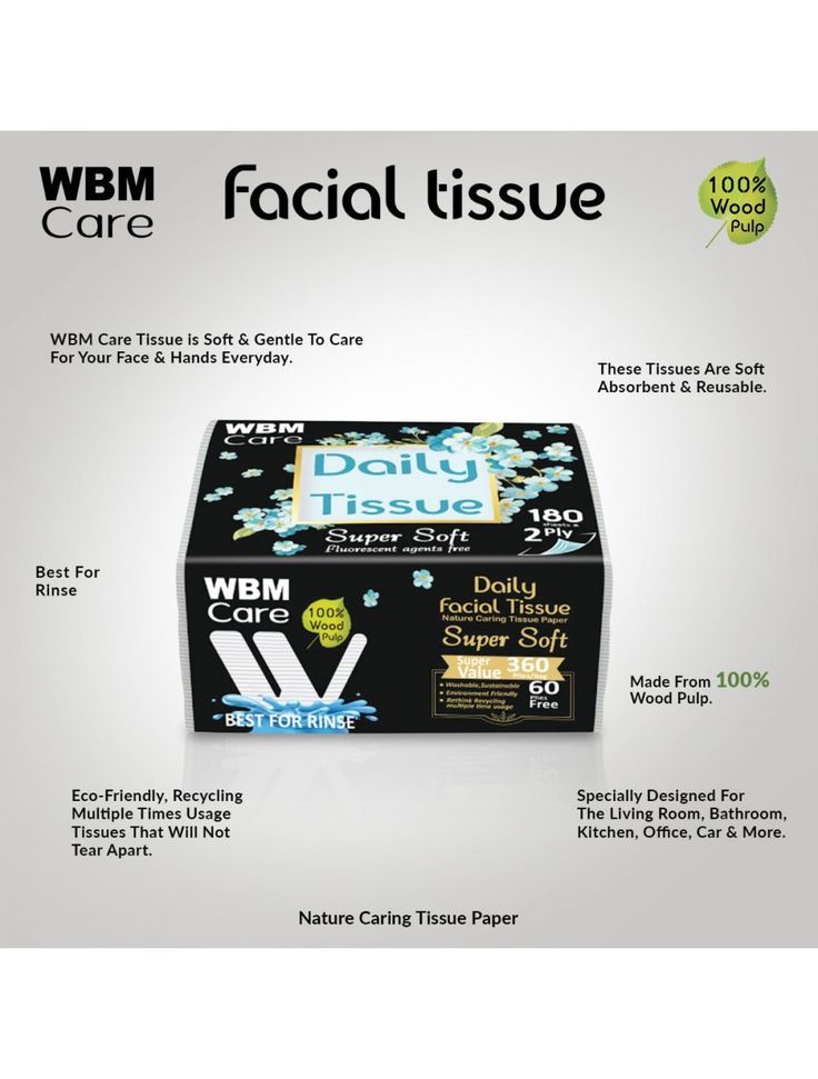 HANDKERCHIEF TISSUE PAPER: WBM Care Tissue Paper is best for rinse, soft, and gentle on face and hands ABSORBANCE: Daily Facial Tissue has good absorbent power and are reusable ECO-FRIENDLY: Recyclable, we can use multiple times, Facial Tissues will not tear apart Facial Tissues, Body Organs, Wood Care, Soft And Gentle, Facial Tissue, Tissue Paper, Biodegradable Products, Pakistan, Recycling