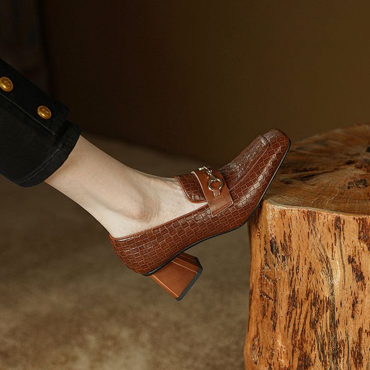 Looking for a versatile and stylish footwear option that can take you from the office to after-work drinks? Check out our brown heeled loafers! Made from premium leather. these shoes feature a square toe and low heel for a classic look that will never go out of style. Pair them with slacks or a skirt for work. or jeans and a blouse for a casual evening out. Upper: Leather Lining: Leather Outsole: TPR Toe: Square Toe Closure: Slip on Color: Brown Heel: 5cm/2'' Handmade?: Yes The above measurement Fall Office Slip-on Court Shoes, Brown Pointed Toe Loafers For Formal Occasions, Pointed Toe Platform Loafers For Fall Workwear, Fall Workwear Platform Loafers With Pointed Toe, Brown Pointed Toe Platform Loafers For Work, Block Heel Oxfords For Office, Low Heel Court Shoes For Office In Fall, Fall Office Court Shoes With Low Heel, Brown High Heel Platform Loafers For Work