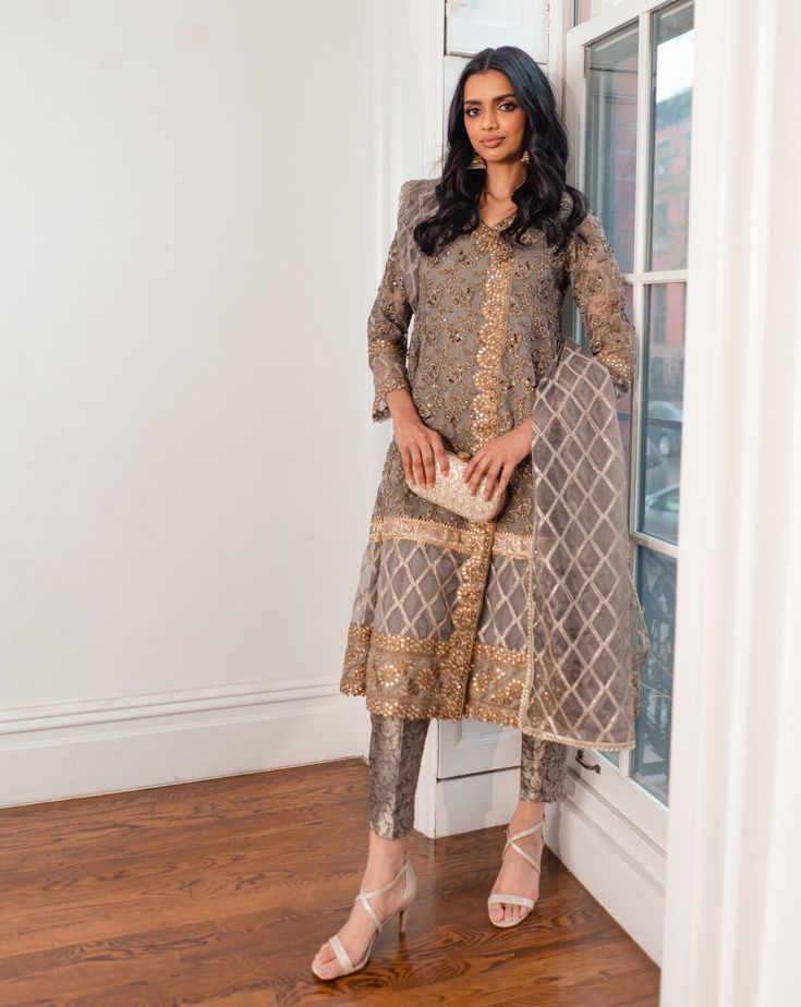 Fareeshay Outfit | Ayla Noor NY Dori Embroidery, Desi Dress, Add Sleeves, Indian Wedding Wear, Western Outfits Women, Suits Design, Fancy Dress Design, Gold Embroidery, Matching Pants