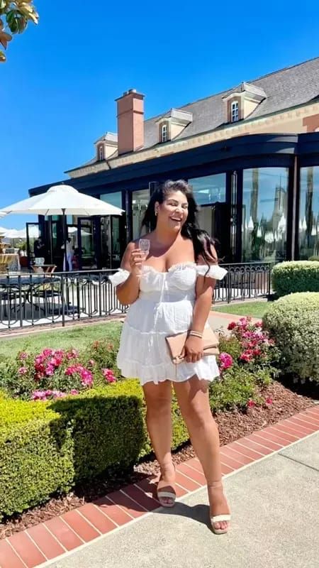 Mid Size Romantic Outfits, Italy Outfits Curvy, Birthday Dinner Outfit Midsize, White Dress Midsize, Midsize Mini Dress, Midsize White Dress, Italian Summer Outfits Midsize, White Summer Dress Outfit, Midsize Dresses