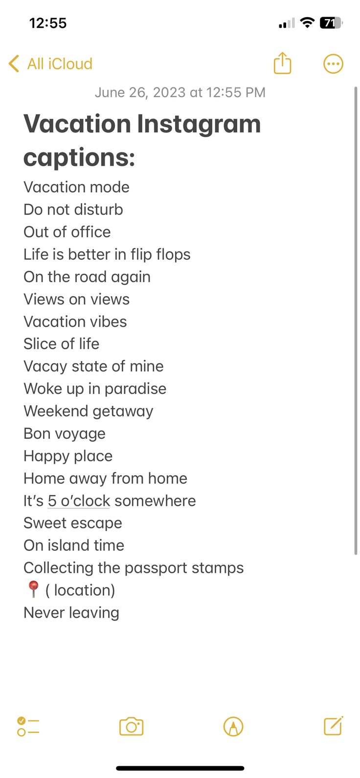 an iphone screen with the caption for vacation instagrams and other things to do