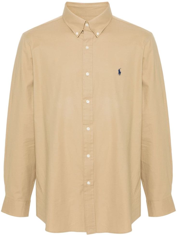 brown stretch-cotton poplin texture signature Polo Pony embroidery button-down collar long sleeves buttoned cuffs box-pleat detail to the rear curved hem Pony Embroidery, Polo Pony, Box Pleats, Ralph Lauren Polo, Button Down Collar, Cotton Poplin, Stretch Cotton, Cotton Shirt, Polo Ralph