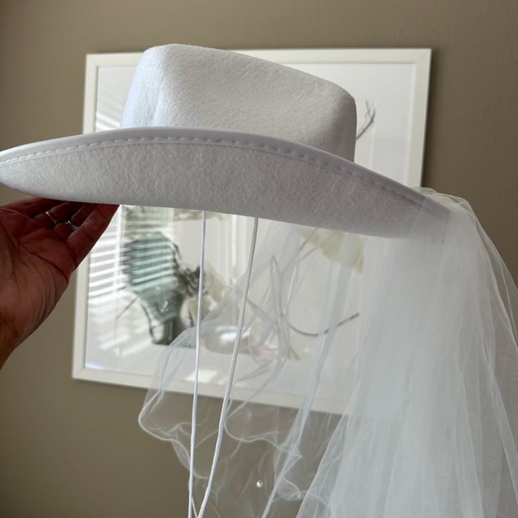 Nasty Gal White Hat Nwt With Veil In Back . One Size . White Hat, Felt Hat, Veil, Color White, Felt, Women Accessories, Hats, Women Shopping, White