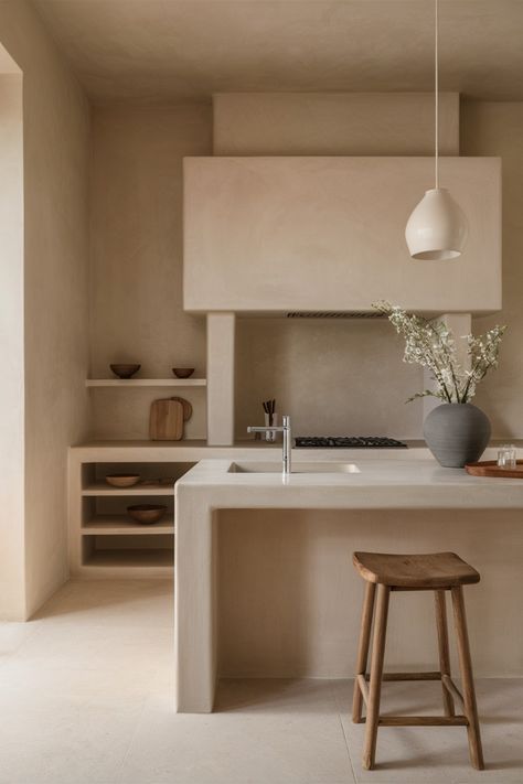 a kitchen with an island and stools in it