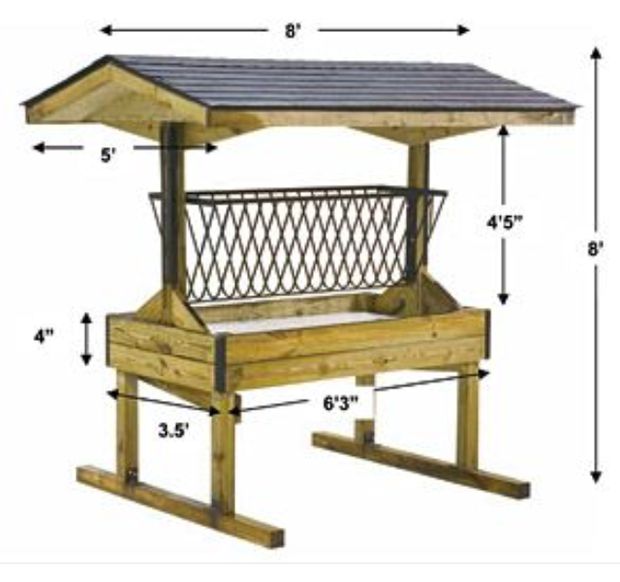 a wooden bench with a metal roof on it's side and measurements for the top