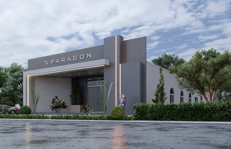 an artist's rendering of the front entrance to paragon, which will be built in 2012