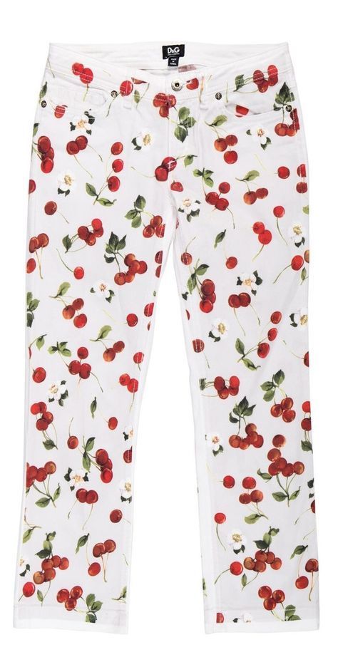 cherry style Cherry Pants, Cherry Style, Denim Capri Pants, Capri Trousers, Denim Capri, Red Cherry, Cherry Print, Printed Trousers, Summer Cocktails