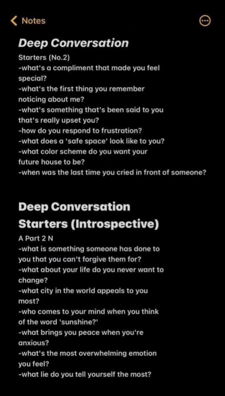 Deep Conversation starters (Introspective) Convo Starters For School, Deep Conversation Starters For Friends, Deeper Conversation With Friends, Deep Conversation Starters Relationships, Deeper Conversation Starters, Facetime Conversation Starters, Deep Conversation Questions, Late Night Talks Questions, Dry Conversation