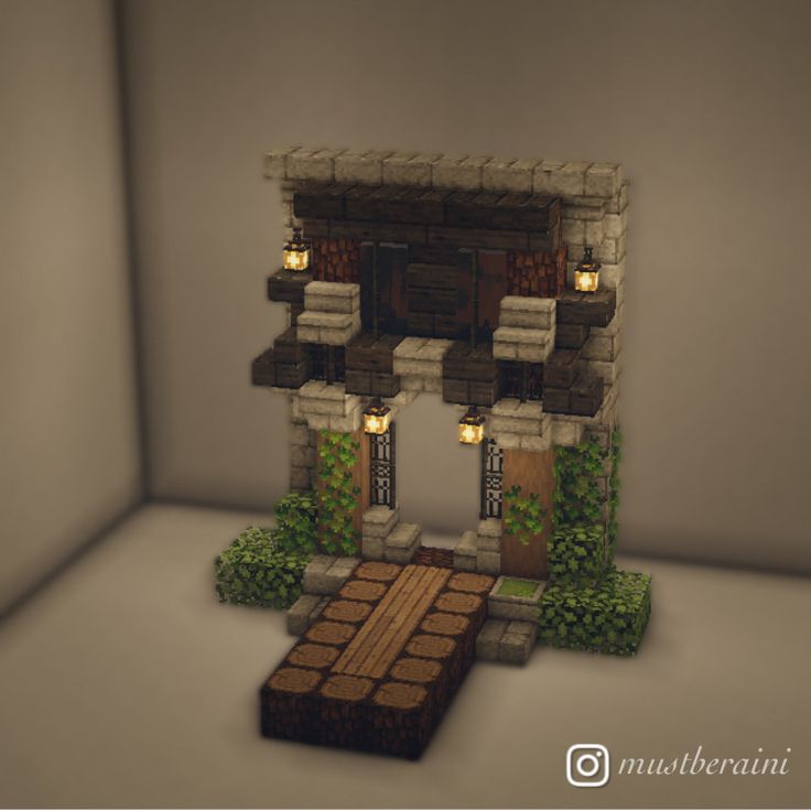 Village Stands Minecraft, Mc Entrance Ideas, Minecraft Small Things To Build, Minecraft Building Ideas Entrance, Minecraft Front Entrance Ideas, Minecraft Builds No Shaders, Aesthetic Mine Entrance Minecraft, Minecraft Aesthetic Entrance, Minecraft Building Entrance