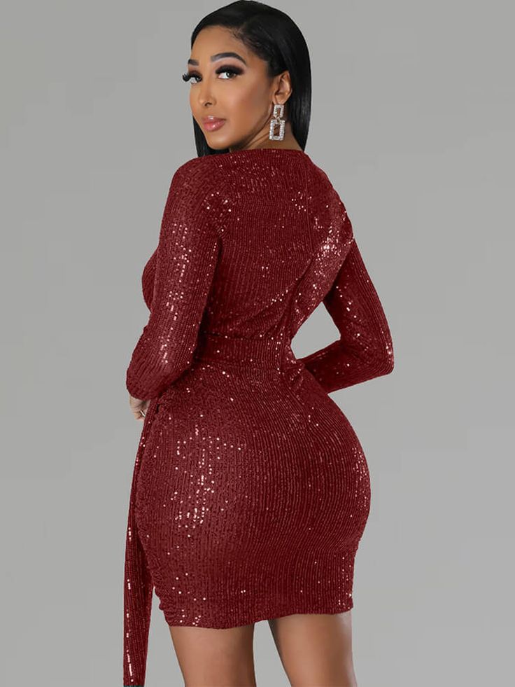 Material: Made of 90-95% Polyester & spandex.Feature: Sequin. long sleeve. v-neck. solid color. ruched. lined. bodycon. asymmetrical. mini dresses.Style: Party Stretch V-neck Long Sleeve Party Dress, Stretch Long Sleeve V-neck Party Dress, Stretch Long Sleeve V-neck Dress For Party, Ruched Bodycon Long Sleeve Dress For Party, V-neck Bodycon Long Sleeve Party Dress, Stretch V-neck Long Sleeve Dress For Night Out, V-neck Long Sleeve Stretch Dress For Night Out, Ruched Long Sleeve Bodycon Dress For Party Season, Long Sleeve Ruched Bodycon Dress For Party Season