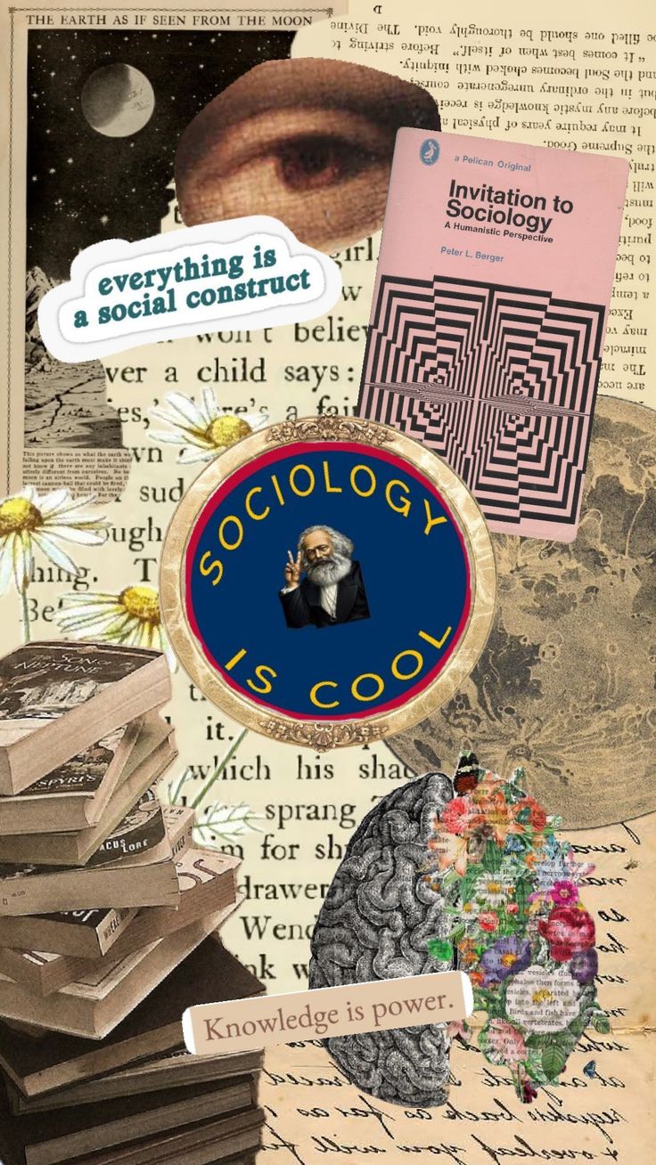 collage of books and images with words about social construct in the middle one has an eagle on it's head