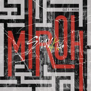 the cover to an album with red and black letters on it, surrounded by mazes