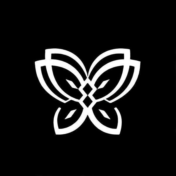 a black and white logo with two leaves on the bottom, one in the middle