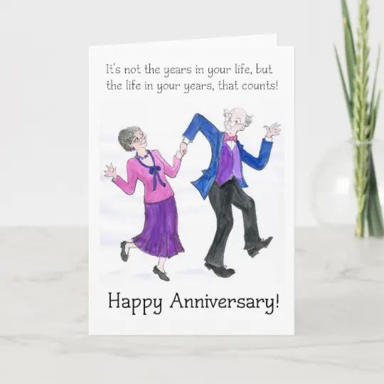 a happy anniversary card with an image of two people dancing